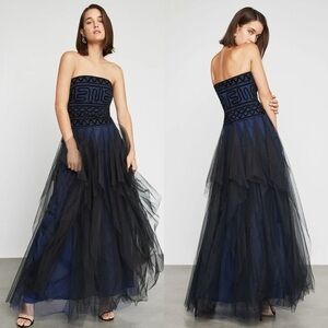 BCBGMAXAZRIA Strapless Embroidered Lace Gown Evening Dress
